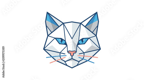 Canvas Print Blue geometric polygonal cat head logo.