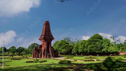 Stunning historic Candi Bajang Ratu Temple Gate in Trowulan, East Java, Indonesia. UNHCR world heritage site with old civilization history. Tourist and adventures destination spot . 