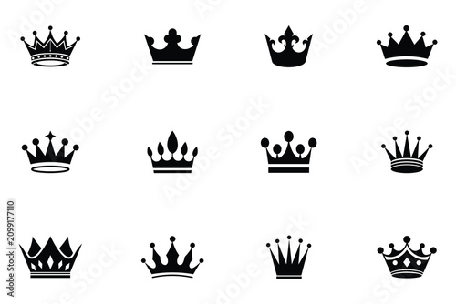 Foto Collection of royal crown icon set