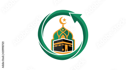 Konstfotografi Islamic Kaaba icon with a circular arrow symbol representing pilgrimage and religious travel
