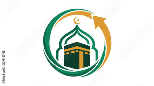 Cuadro en lienzo Islamic Kaaba icon with a circular arrow symbol representing pilgrimage and travel