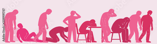 Foto Silhouettes of people in various states of despair and exhaustion, illustrating mental health struggles