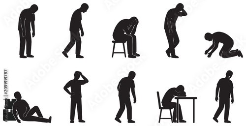 Foto Collection of Silhouettes Depicting Sadness, Despair, and Exhaustion in Various Poses