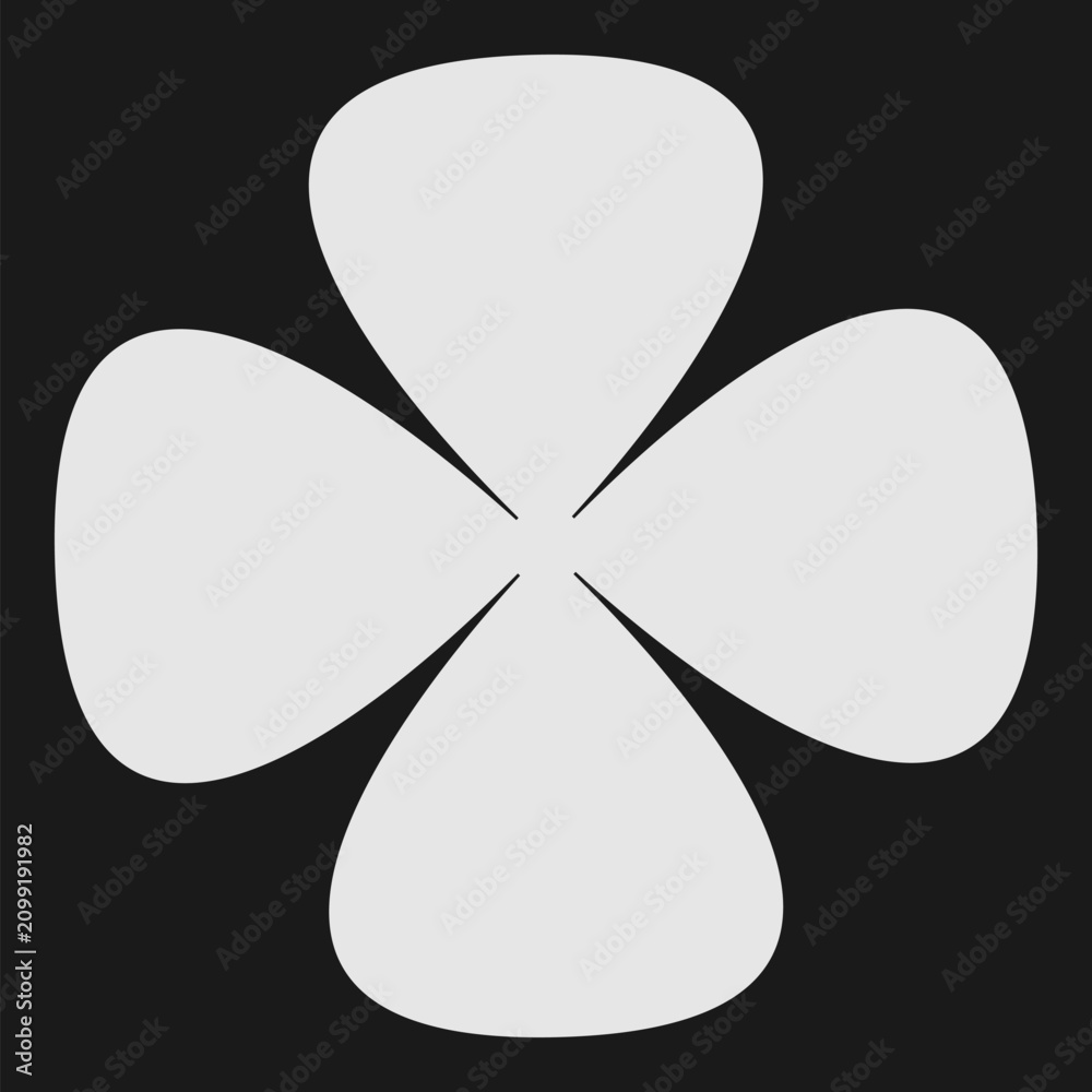 Fototapeta premium Light gray four leaf clover icon on dark background, single decorative flower shape symbol. Vector illustrasyon.