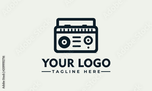 Minimalist boombox radio vector logo for music branding and audio studio identity