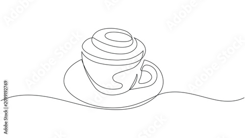 Cappuccino Coffee Cup Continuous One Line Art Minimal Vector Outline Illustration