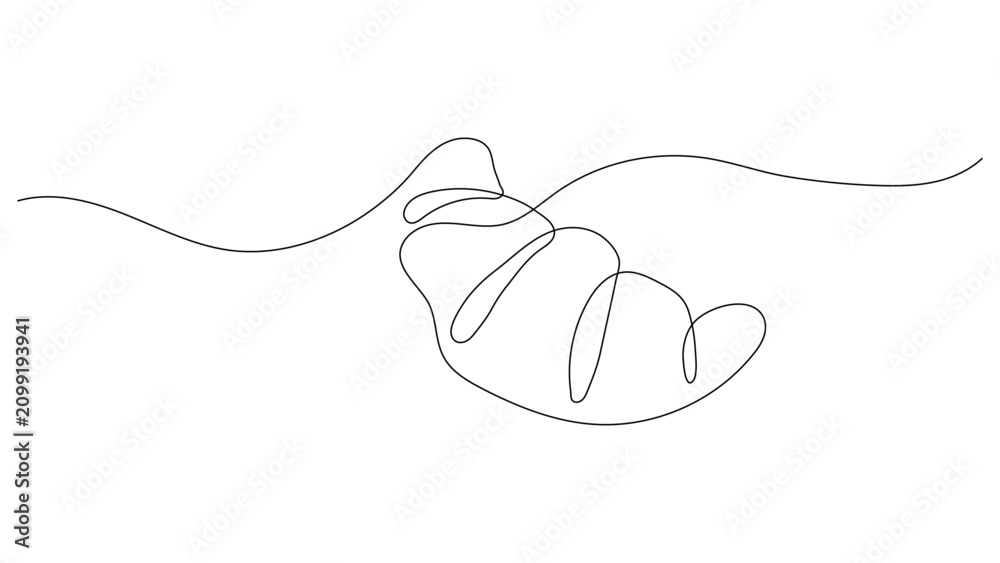 Obraz premium Croissant Pastry Continuous One Line Art Minimal Vector Illustration
