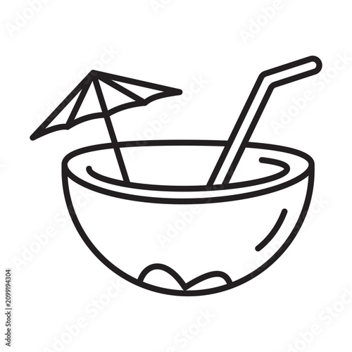 Outline vector icon of a tropical coconut drink for summer vacation.