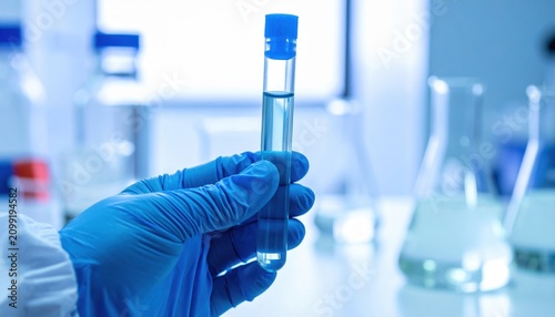 Science Professional Holding Test Tube with Liquid in a Clean Laboratory for Research and Development