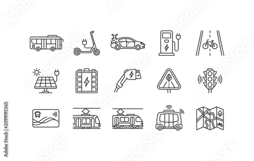 Canvastavla Electric public bus, kick e-scooter with plug, autonomous smart EV car, charging