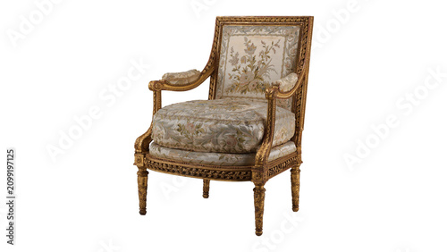Photos Antique French Louis XVI Style Armchair with Carved Gilt Wood Frame PNG