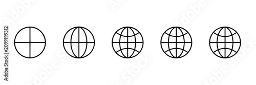 Tableau sur toile Five black outline globe with increasing grid complexity