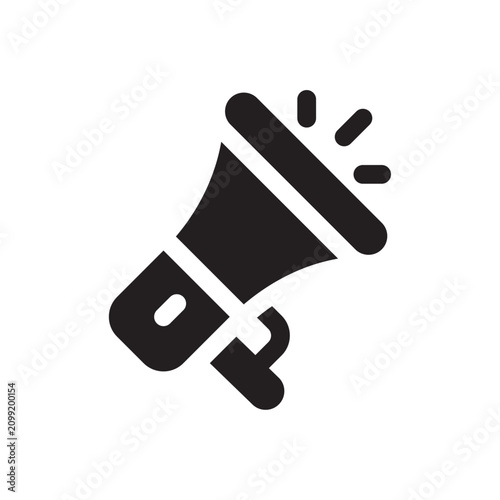 Megaphone icon flat black silhouette on white background announcement audio