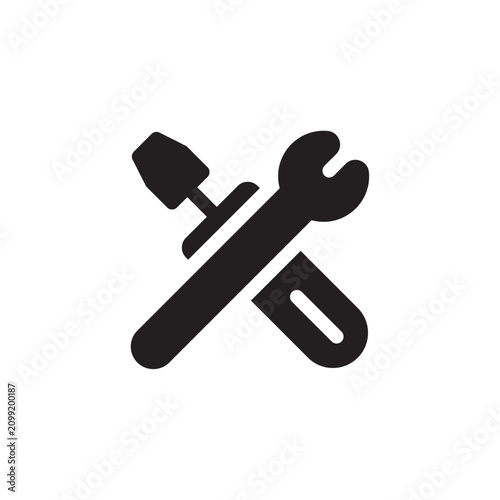 Hammer And Wrench Icon Black Silhouette On White Background tool