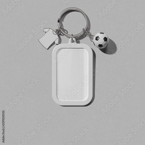Football keychain with charms mockup. 3D rendering