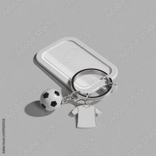 Football fan keychain mockup. 3D rendering