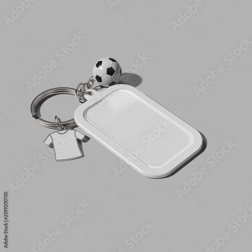 Soccer acrylic keyring with charms mockup. 3D rendering