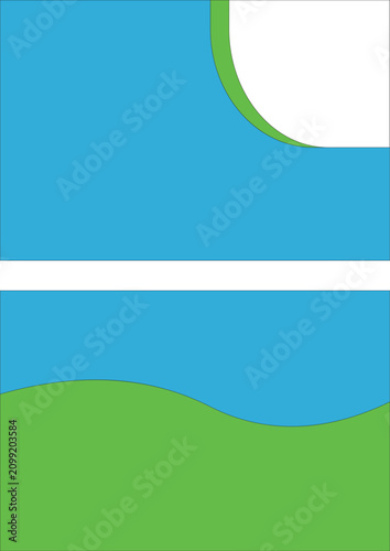 Fotografie Abstract graphic design featuring blue and green geometric shapes with a dividin