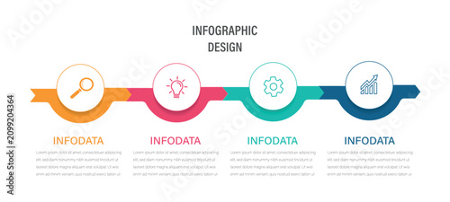 Arrow process infographic with four steps and icons.  Timeline design for brochure, presentation. Infographic design layout.                              