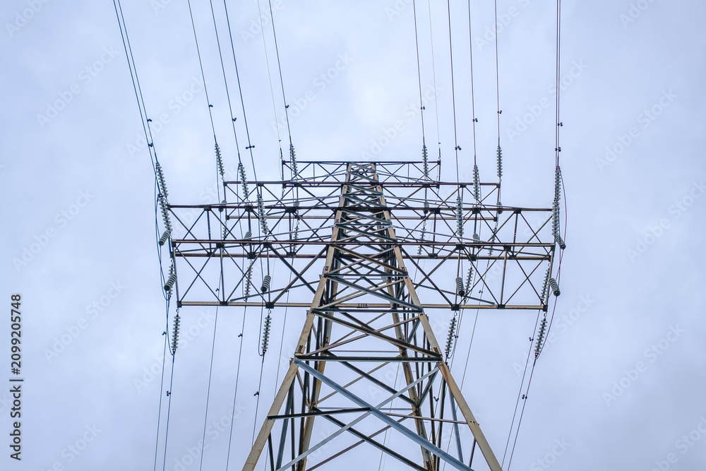 Fotografie Electric Tower Metal Structure Ground Perspective