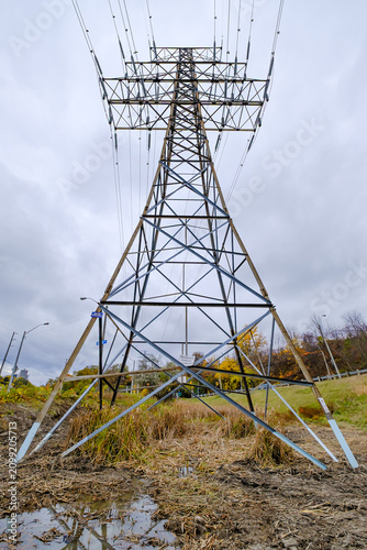 Fotografie Electric Tower Metal Structure Ground Perspective