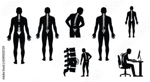 Φωτογραφία Stick figure silhouettes depicting various body pains black on white