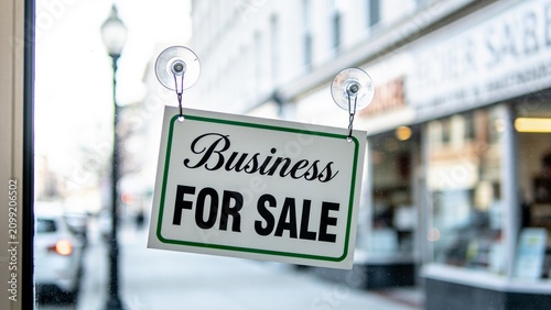 Blurred urban street sign reading Business For Sale in professional city setting