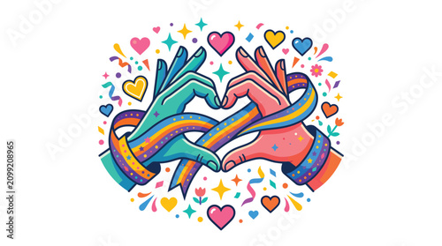 Fotografie Colorful vector illustration featuring two expressive hands forming a heart shap