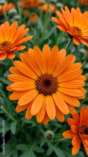 Bright Orange Calendula Pot Marigold Flowers in Summer Garden