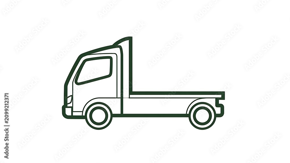 Fototapeta premium Flatbed truck icon. Simple outline graphic of a commercial delivery vehicle.