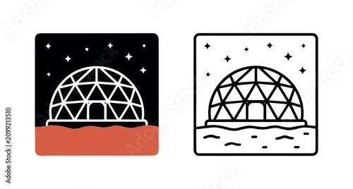 Foto Geodesic Dome Habitat on Mars Icon Set