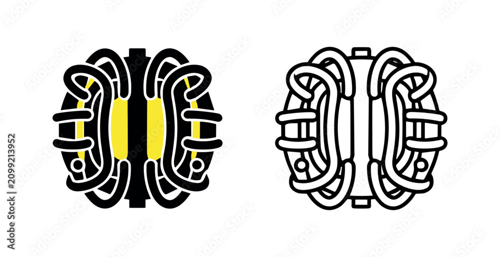 Fototapeta premium Nuclear fusion reactor core icon for clean energy generation in solid and outline styles