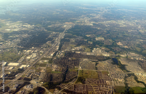 Suburban Grid: High-Altitude Aerial View of Master-Planned Neighborhoods and Urban Sprawl near Dallas, Texas