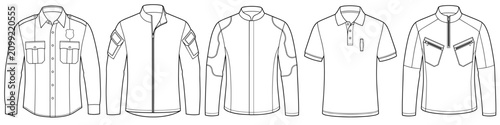 mens long sleeve tactical and utility shirts fashion flat sketch vector illustration