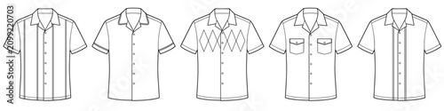 mens cargo utility short sleeve shirts fashion flat sketch vector illustration