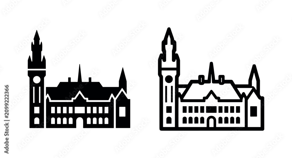 Fototapeta premium Building icons with towers, city hall or landmark