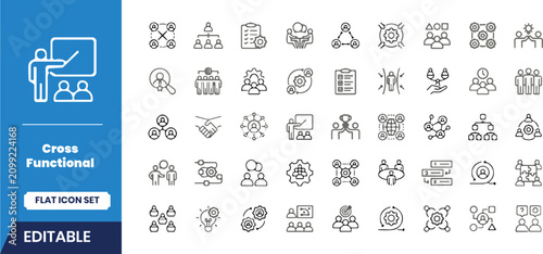 Foto Cross functional teamwork icon set collaboration strategy and project management