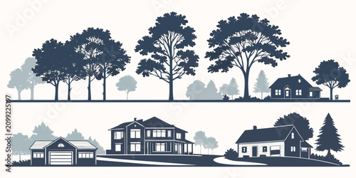 Fotografie Set of 100 residential neighborhood house white background, diverse architectura