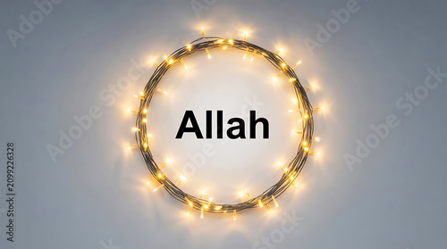 Obraz na płótnie Golden string lights wreath with arabic text allah