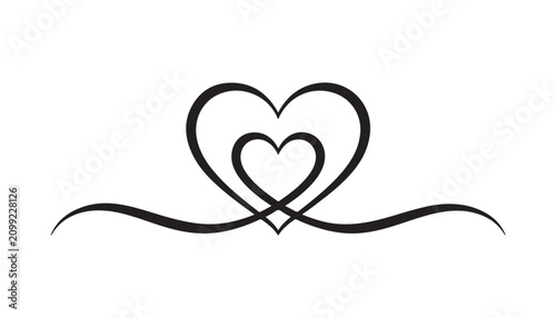 Принти на полотні Double heart calligraphic flourish separator decorative element for wedding romantic cards