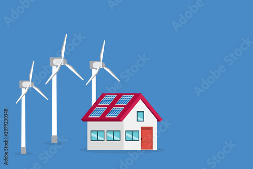 Eco Friendly Smart Home with Solar Panels and Wind Turbines Renewable Energy