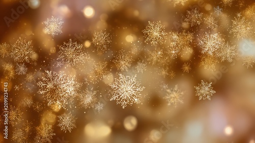 Golden Snowflakes Background with Bokeh Effect for Winter Themes