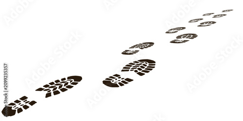 Konstfotografi Dirty tracks, foot print in wet mud, muddy boots isolated on white background, c
