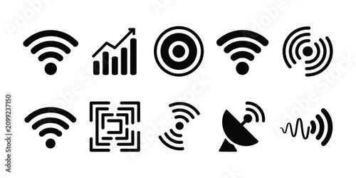 Obraz na plátne Wireless communication icon set featuring wifi cellular signal radio waves anten
