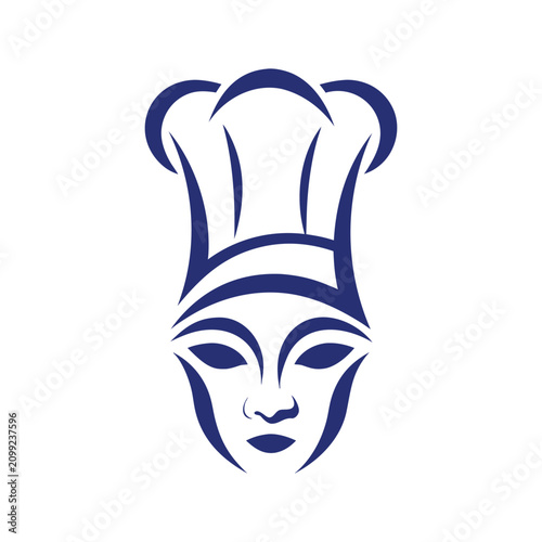 Foto Chef face logo with distinctive chef hat and artistic face blue dark color