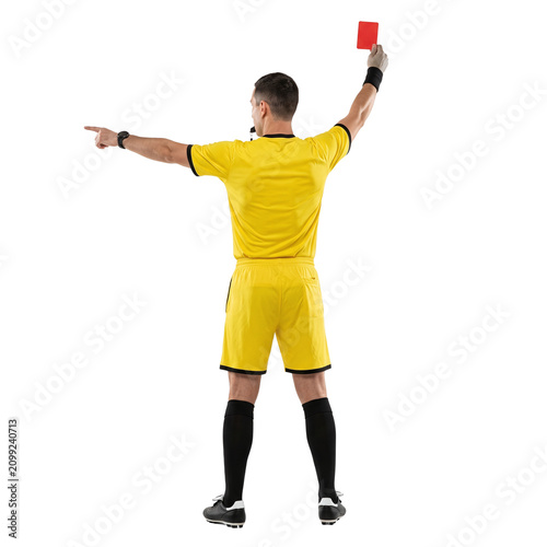 Schilderij op canvas Soccer referee showing red card and pointing away