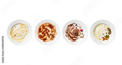 Foto Plates with messy food stains and leftovers