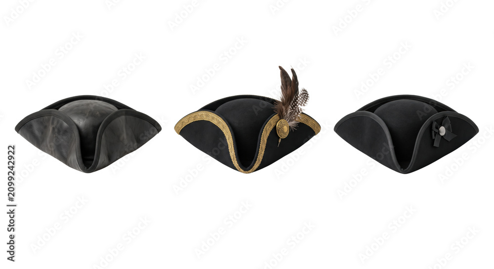 Fototapeta premium Vintage black leather pirate tricorn hats collection