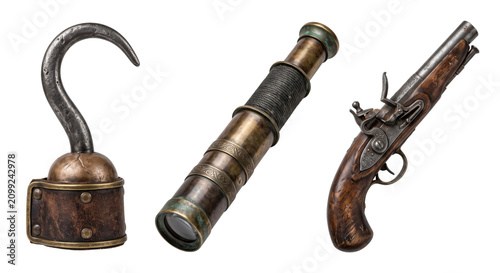 Konstfotografi Pirate costume set with hook telescope flintlock pistol