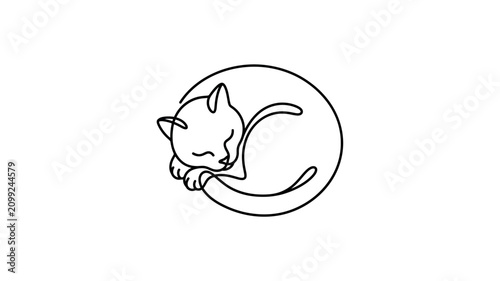 Foto Sleeping Cat in a Circle Line.